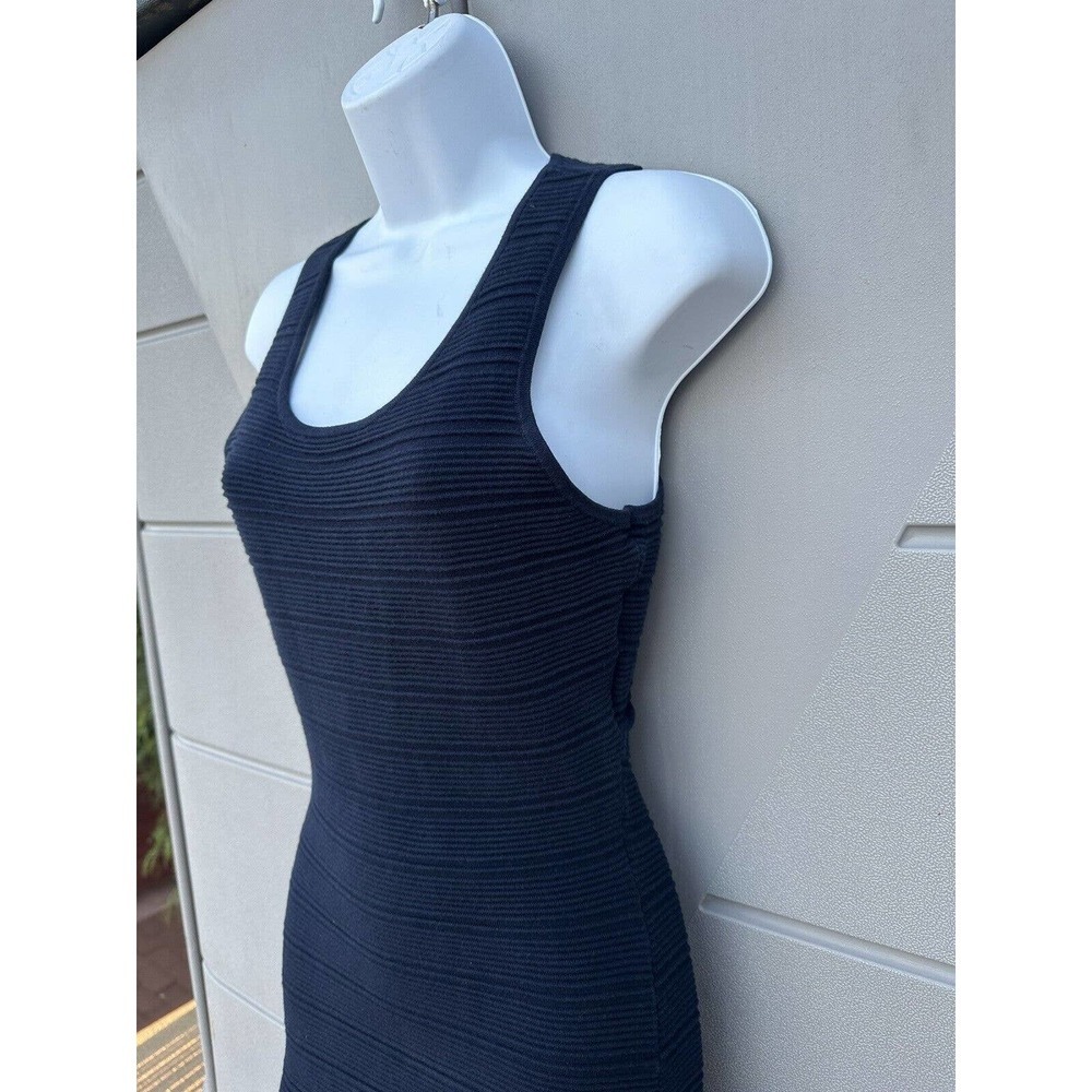 Sandro Scoop Neck Ribbed Mini Dress in Navy Blue Stretch Cotton Sz 1 FR/ S US - Picture 6 of 12